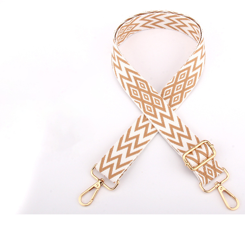 Woven white background yellow rhombus-light gold buckle