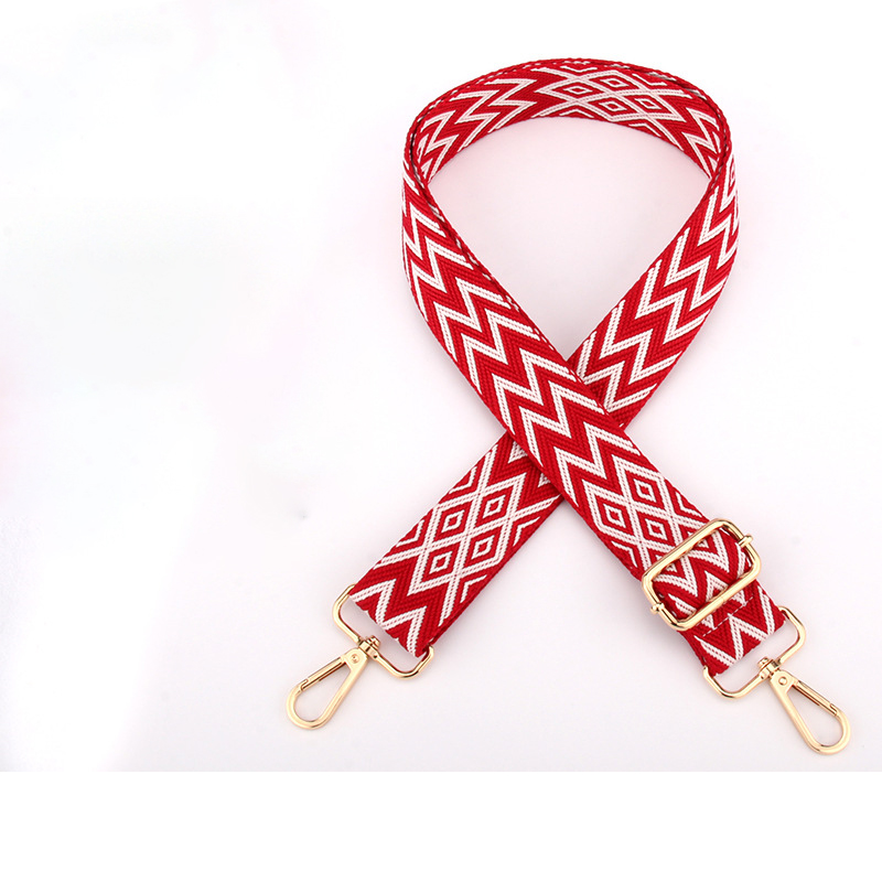 Woven white diamond lattice on red background-light gold buckle