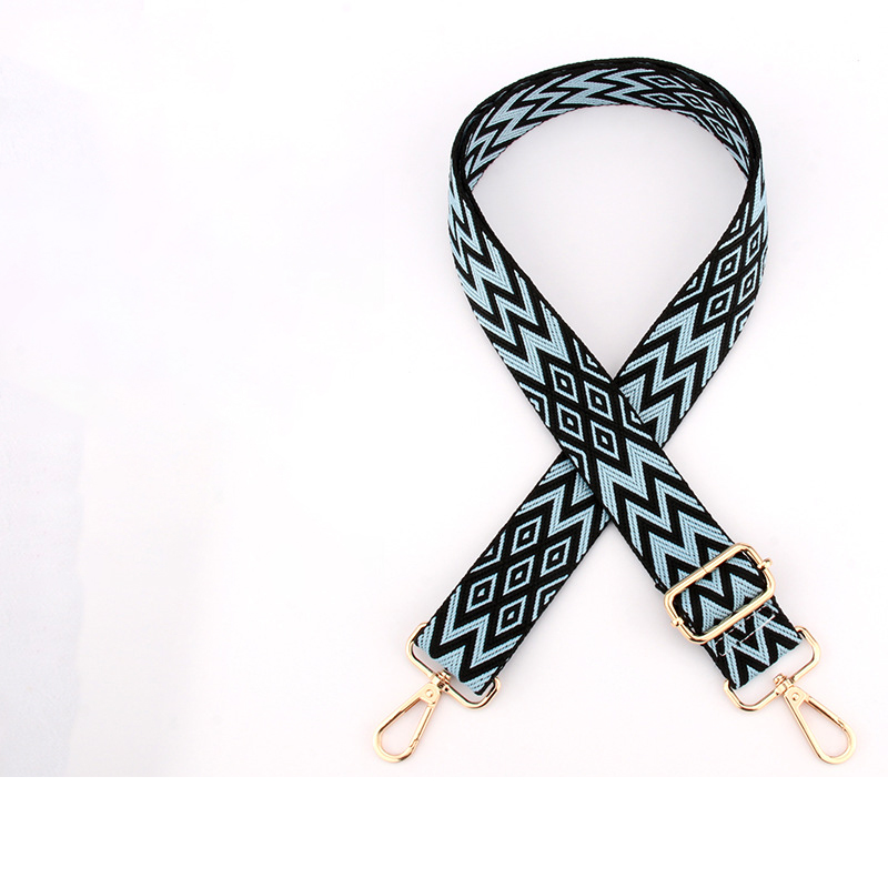 Woven black background blue diamond lattice-light gold buckle