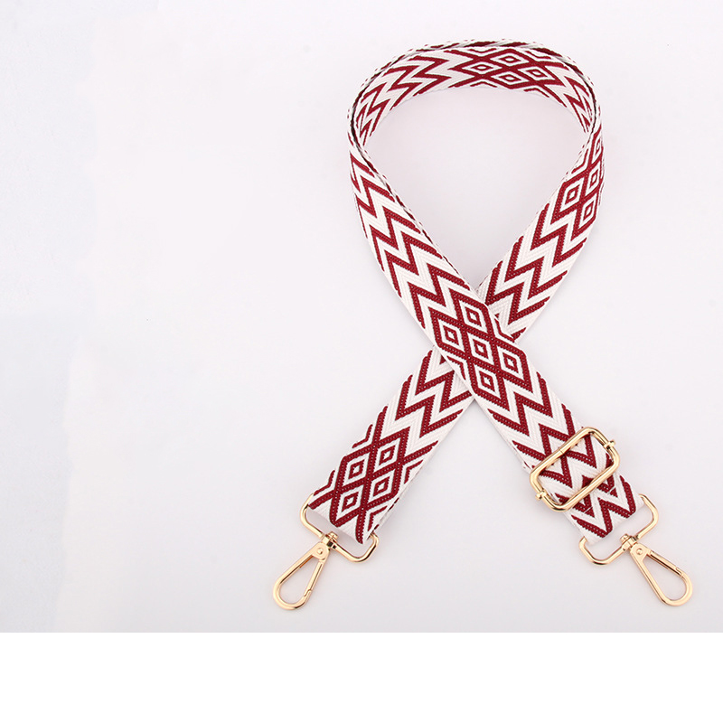 Woven white background red diamond lattice-light gold buckle