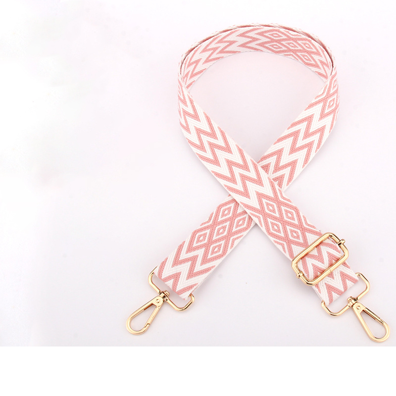 Woven white background pink diamond lattice-light gold buckle