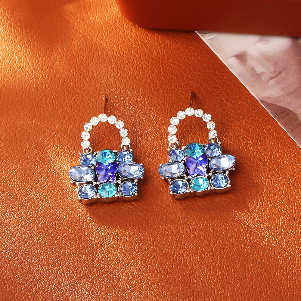 1:Blue butterfly zircon bag stud earrings