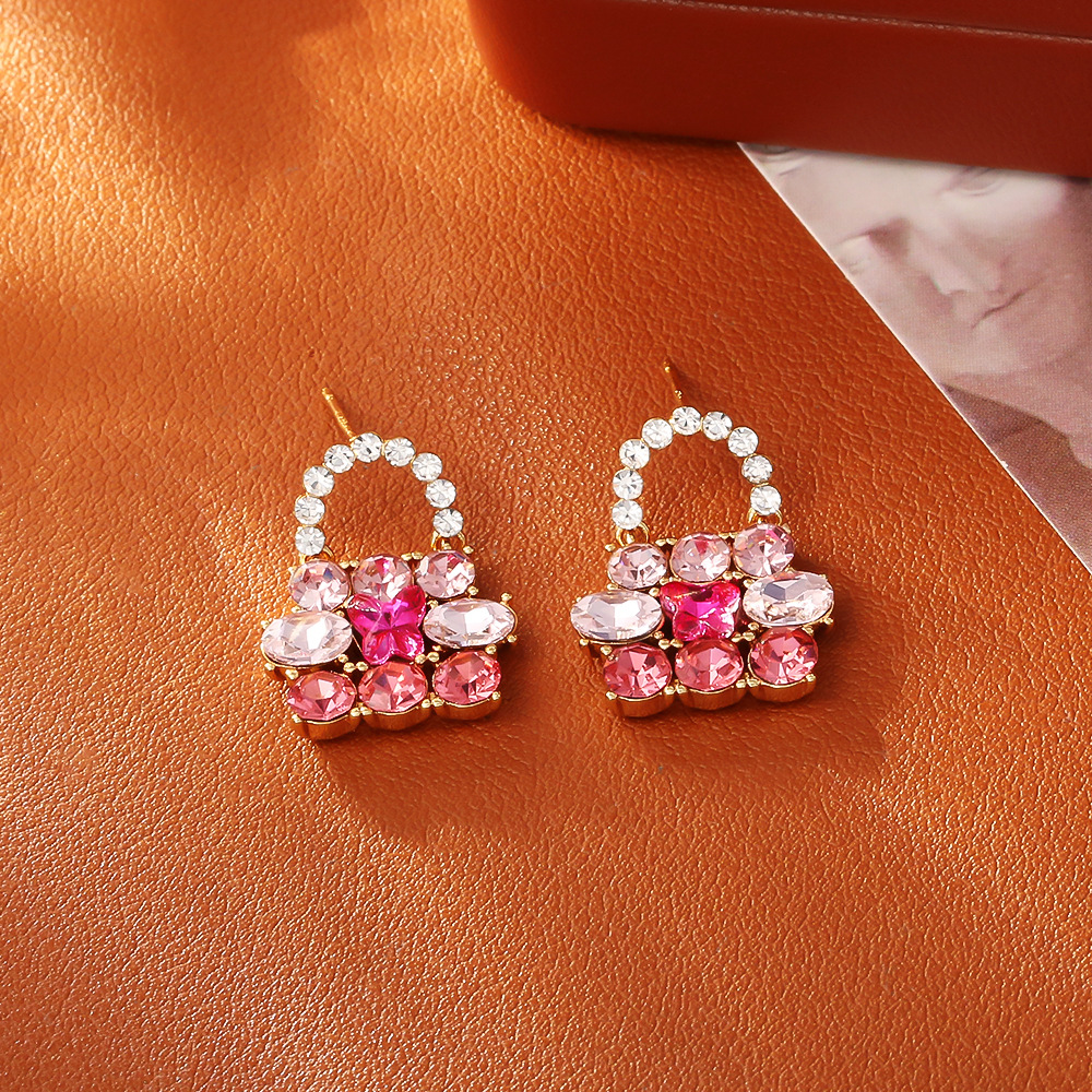 2:Pink butterfly zircon bag stud earrings