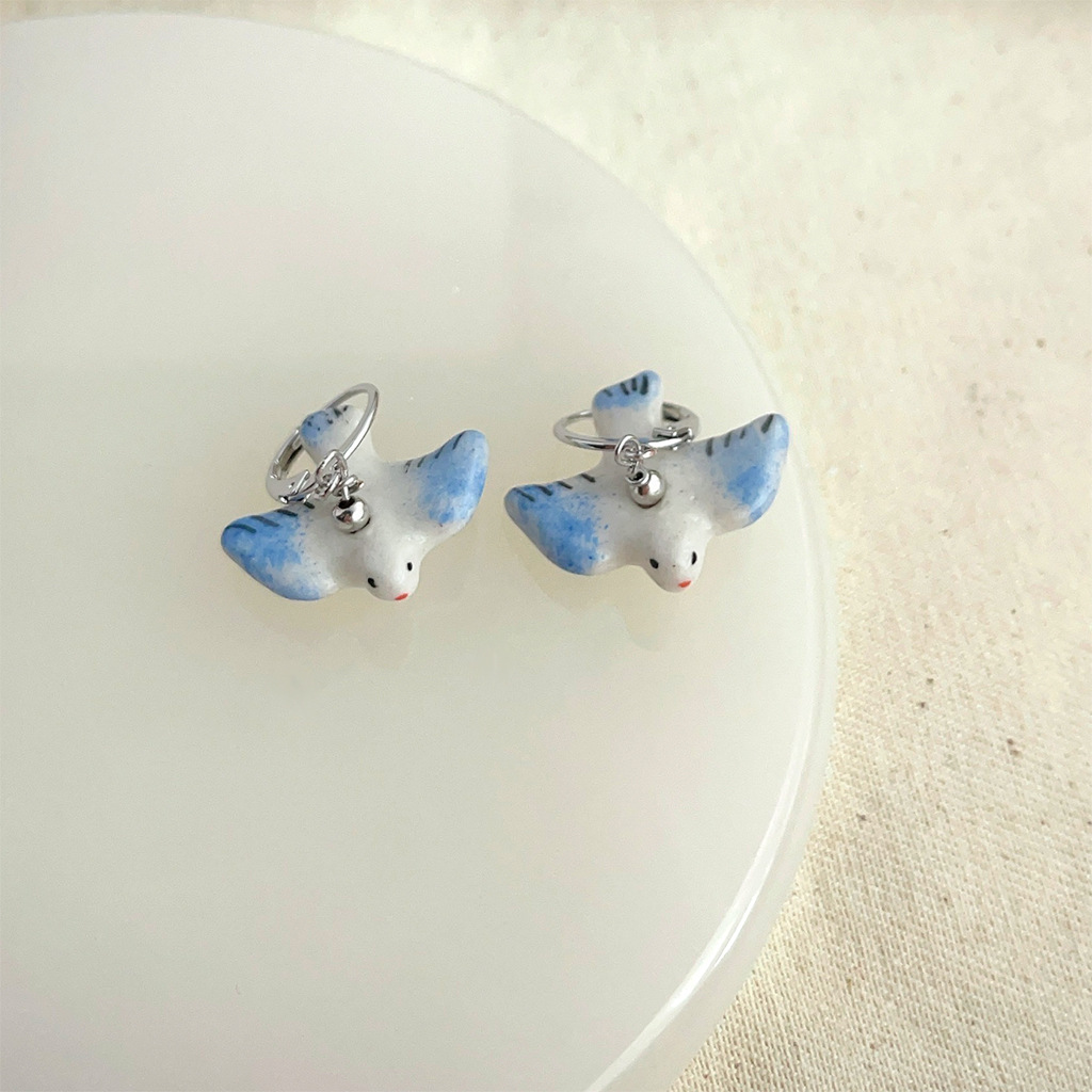 8:4204 blue and green painted bird earrings