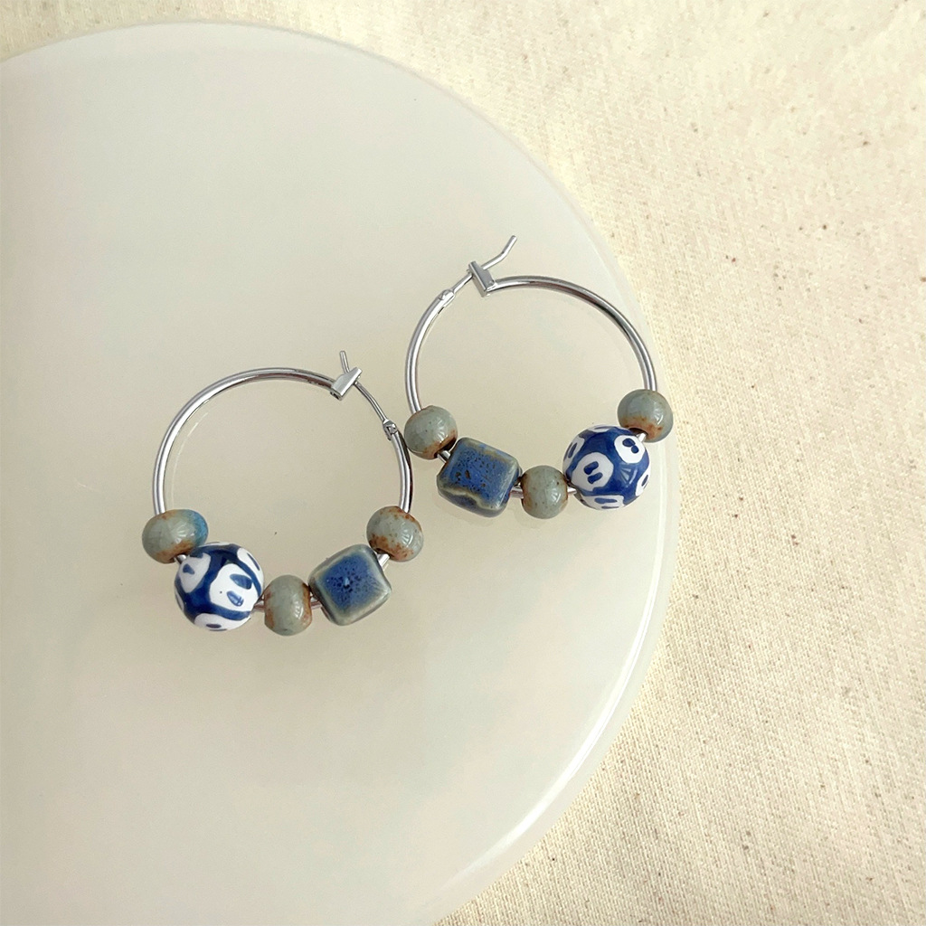 17:4211 Blue and Flower Ceramic Mix Earrings