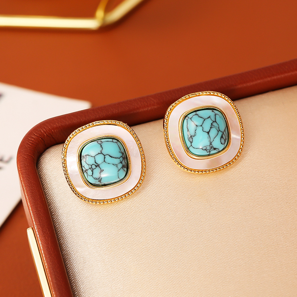 1:Blue turquoise shell stud earrings