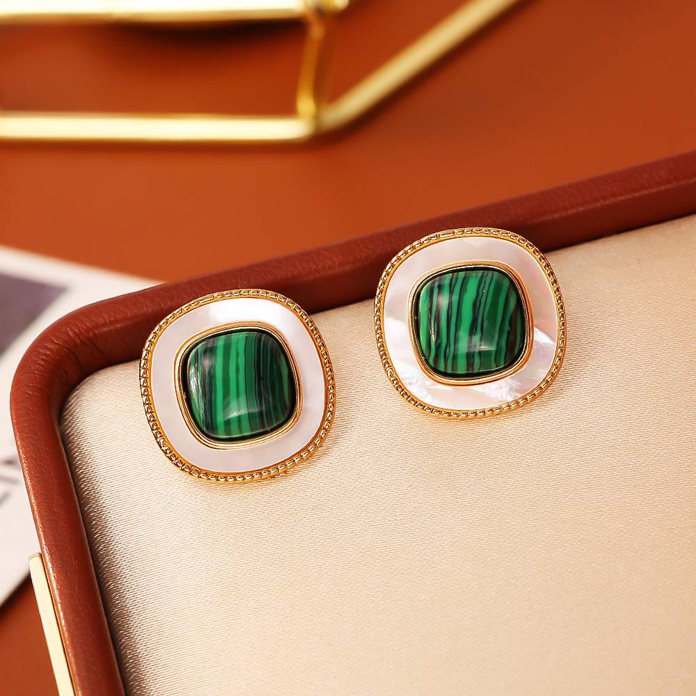 2:Malachite shell stud earrings