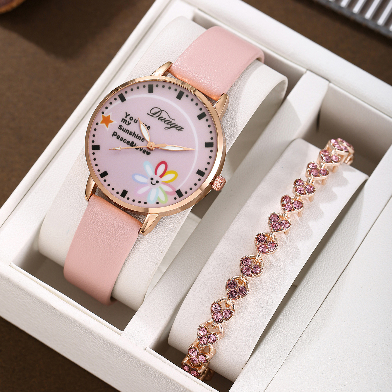 5:Pink heart-shaped bracelet set