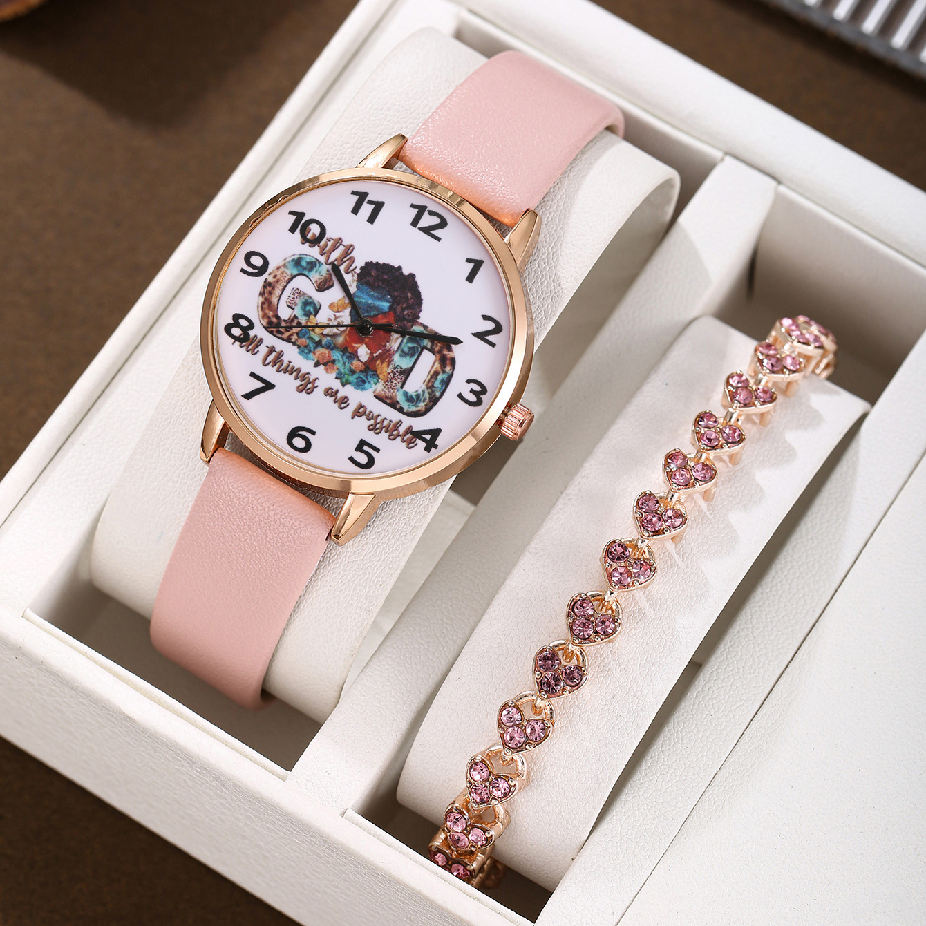 3:Pink heart-shaped bracelet set