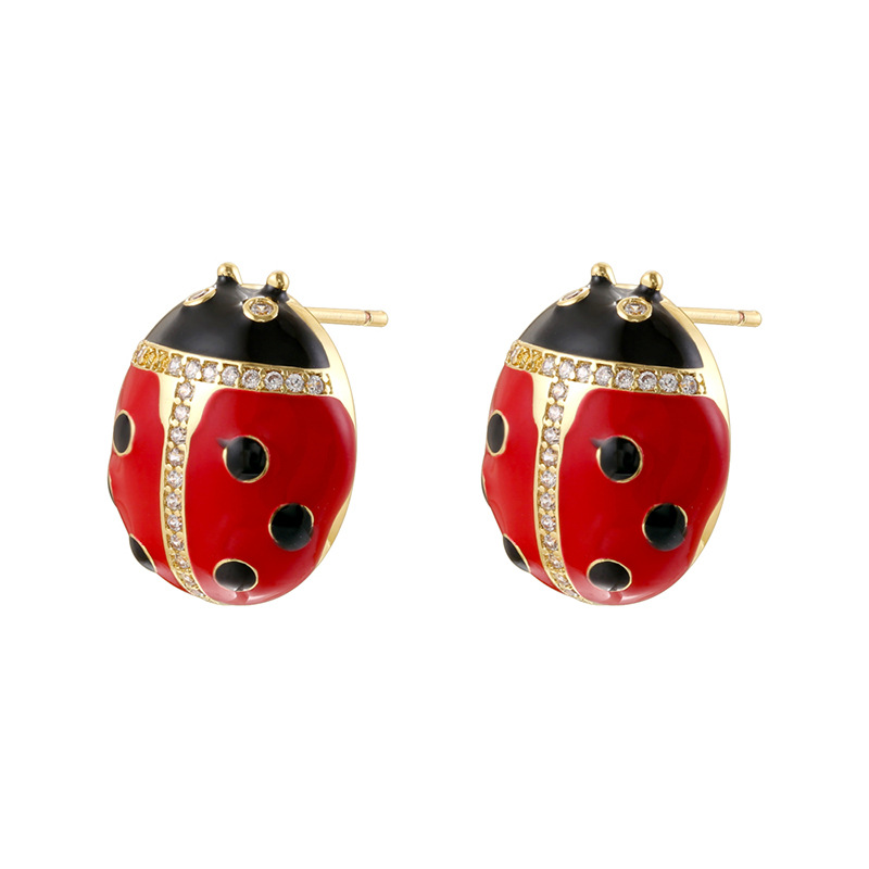 1:Ve1661 gold black and red beetle earrings 1 pair