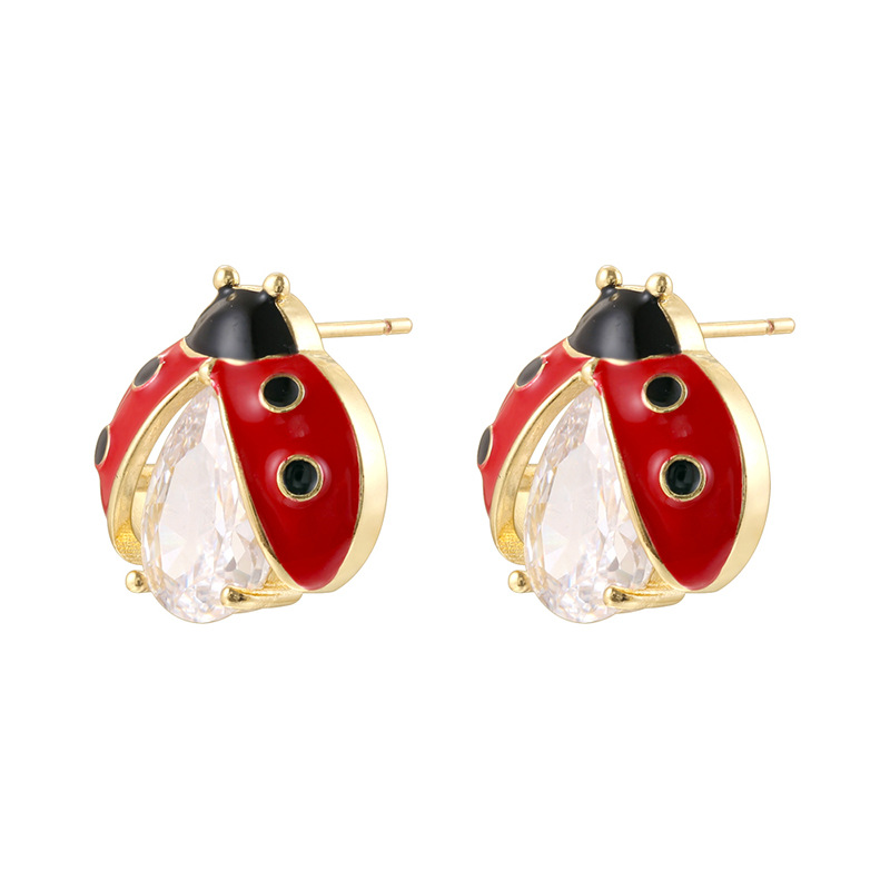 2:Ve1662 gold black and red beetle earrings 1 pair