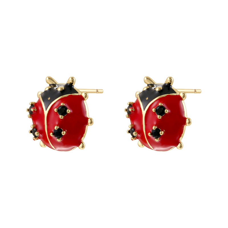 3:Ve1663 gold black and red beetle earrings 1 pair