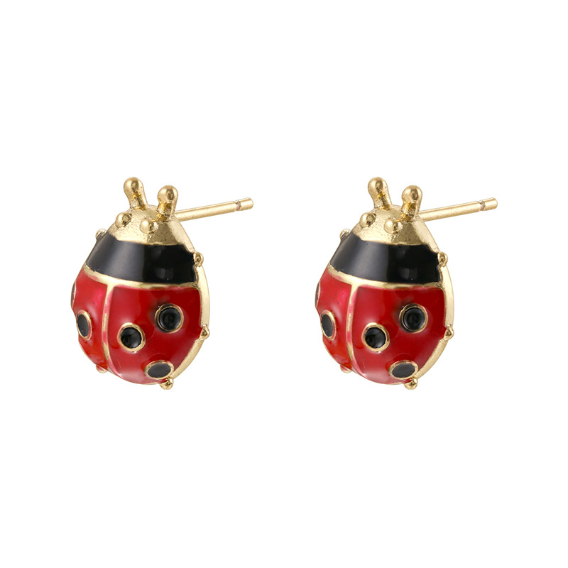 4:Ve1664 gold black and red beetle earrings 1 pair