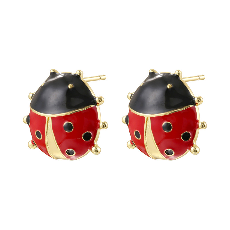 5:Ve1665 gold black and red beetle earrings 1 pair