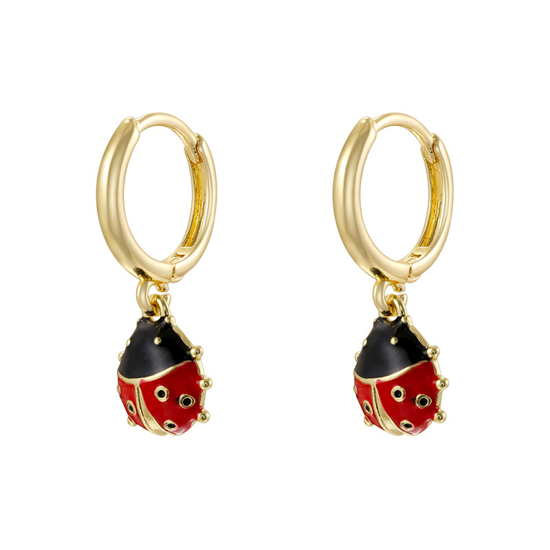 6:Ve1666 gold black and red beetle earrings 1 pair