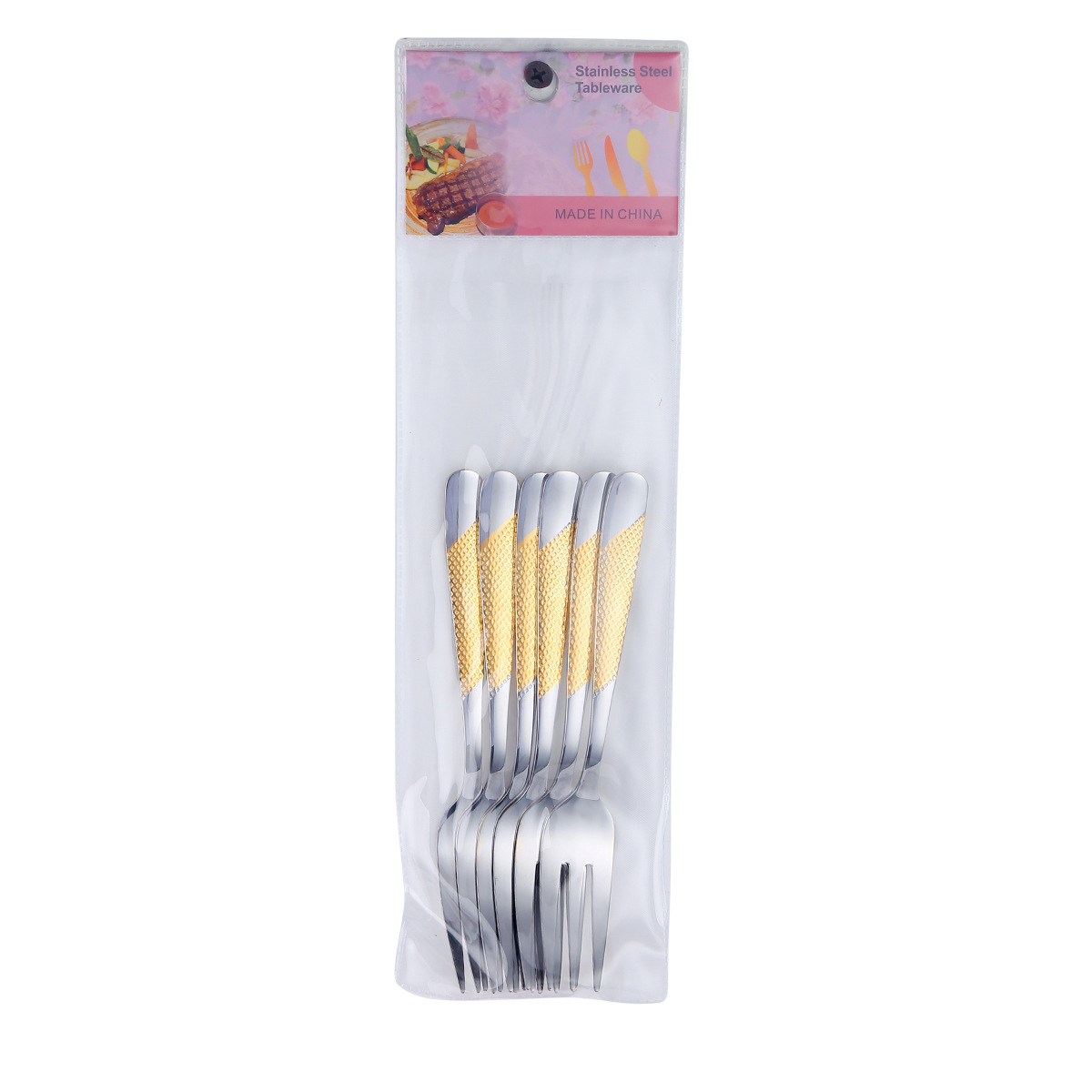 XZ-Small Fork 6 Pack/Water Gold Plated
