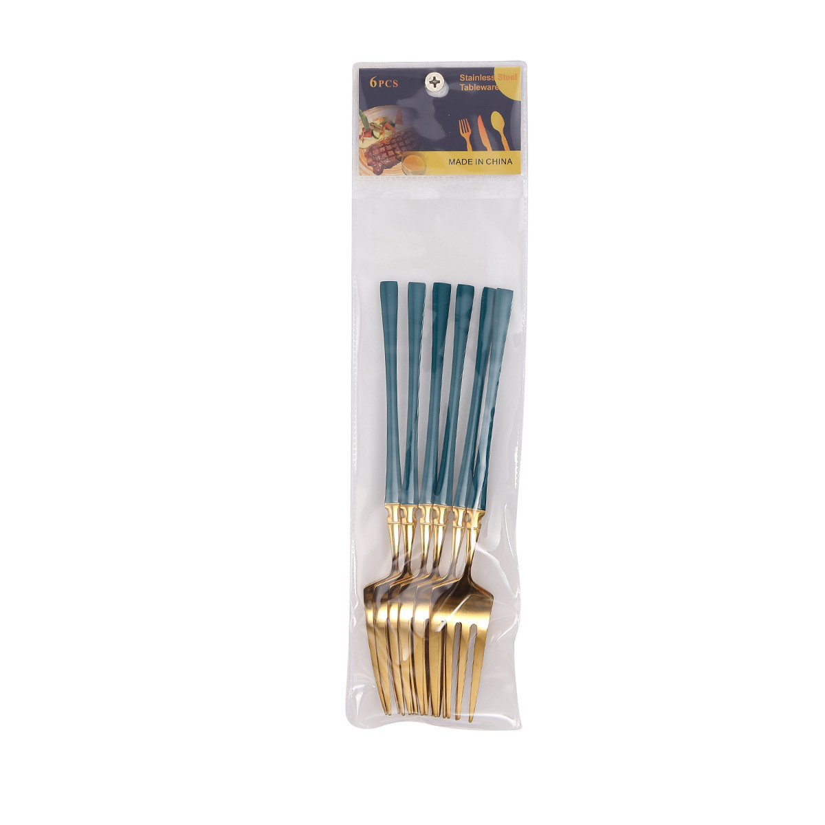 Dining Fork 6pcs/dark green gold