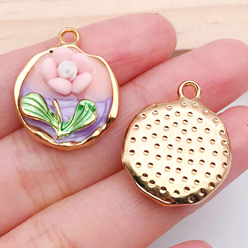 2:1 oil drop pink two-color flower card 24x19mm-21169-3.2g