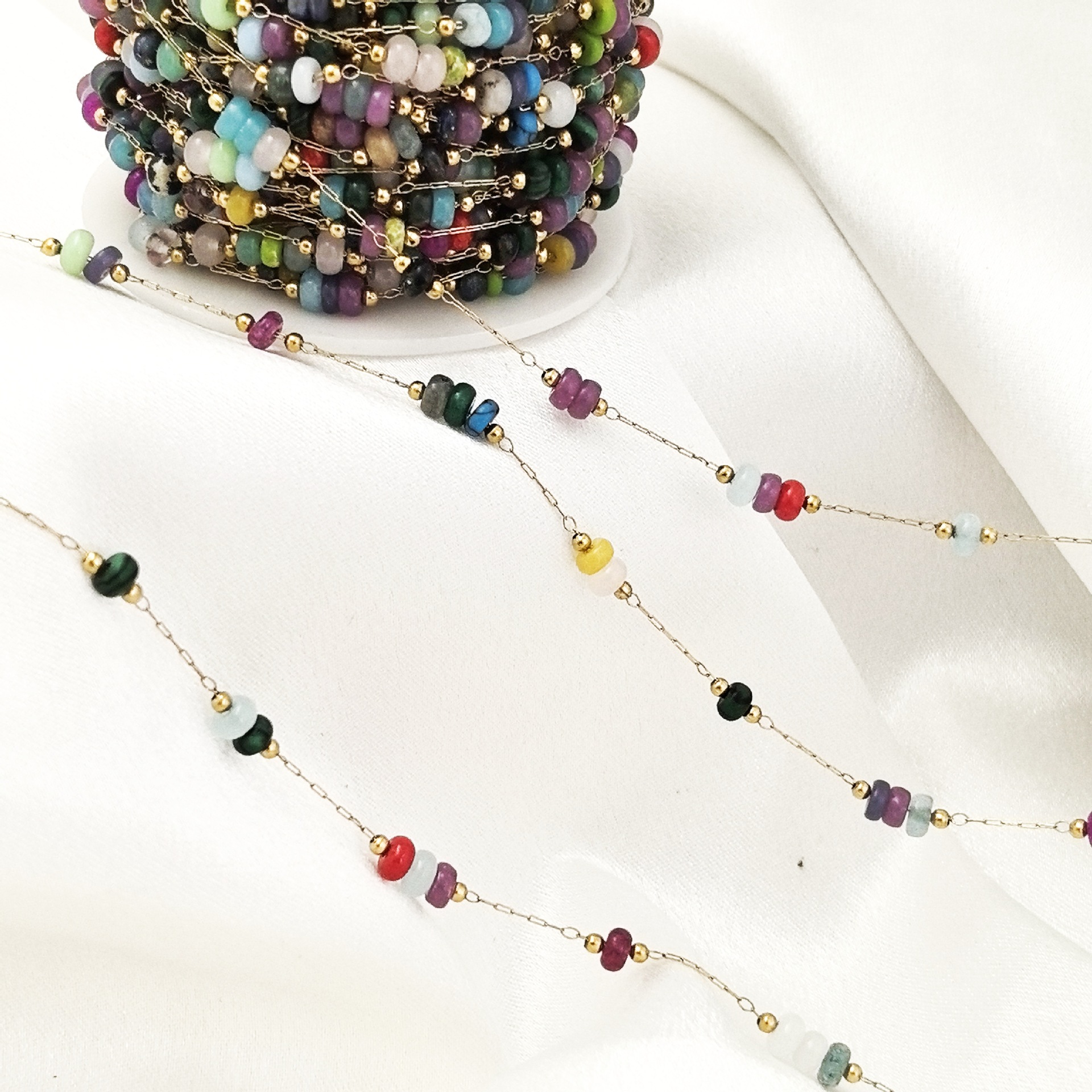 7:Mixed-color natural stone abacus beads titanium steel chain