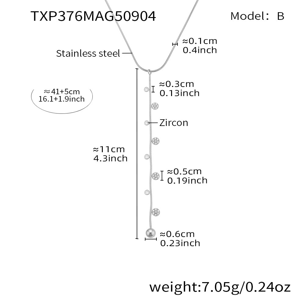 5:Steel-colored Y-shaped zircon necklace