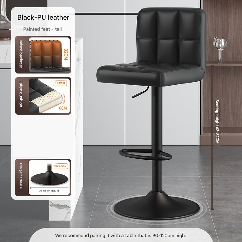 [tall model] black pu leather - no armrests - enlarged black chassis