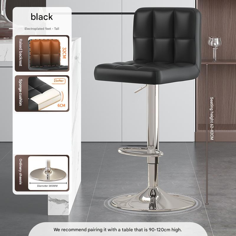 [tall model]black pu leather - armless - standard electroplated base