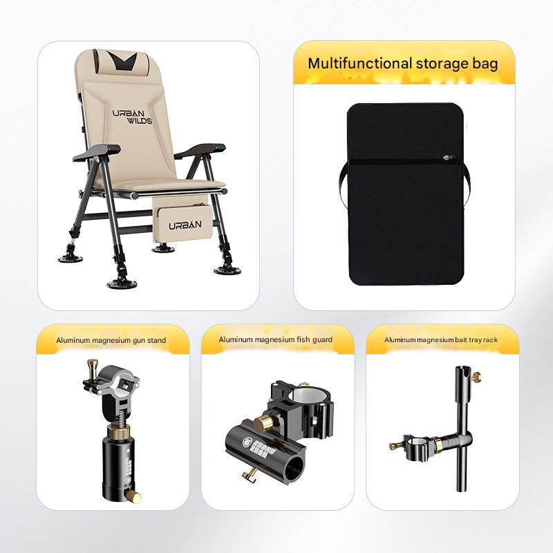 Flat folding european color nude chair   bag   black gold aluminum magnesium three-piece set