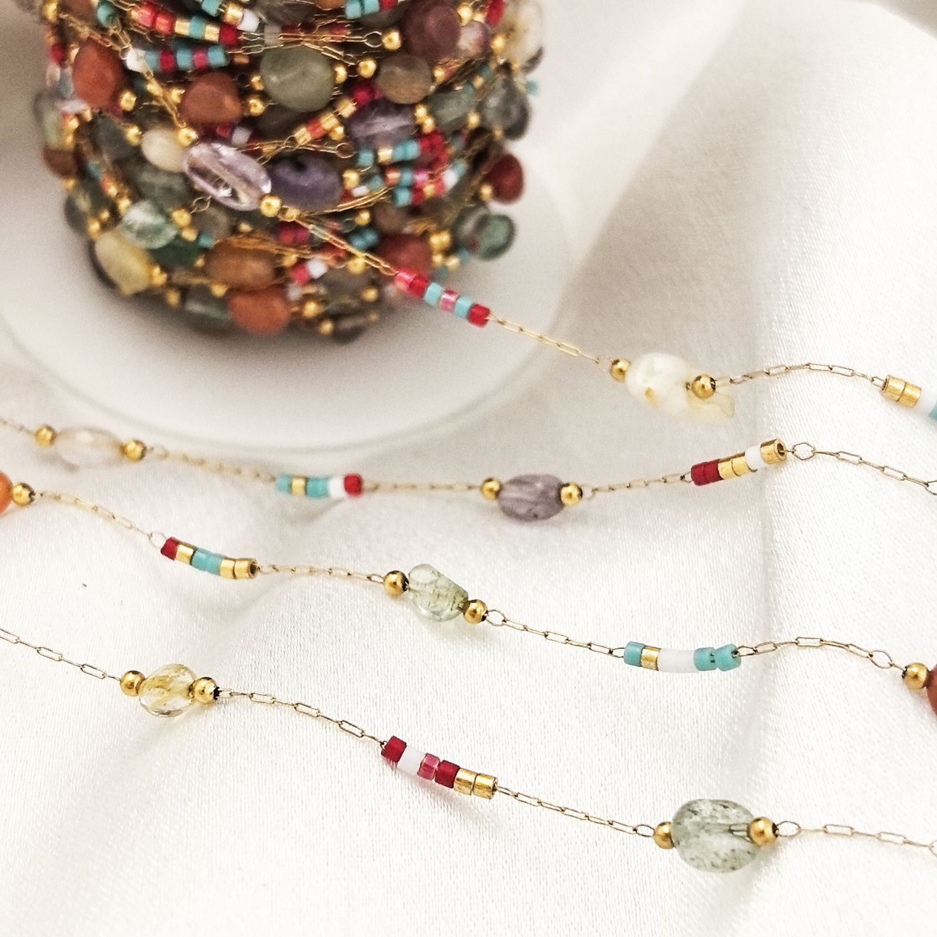 2mm tube bead mixed color natural stone titanium s