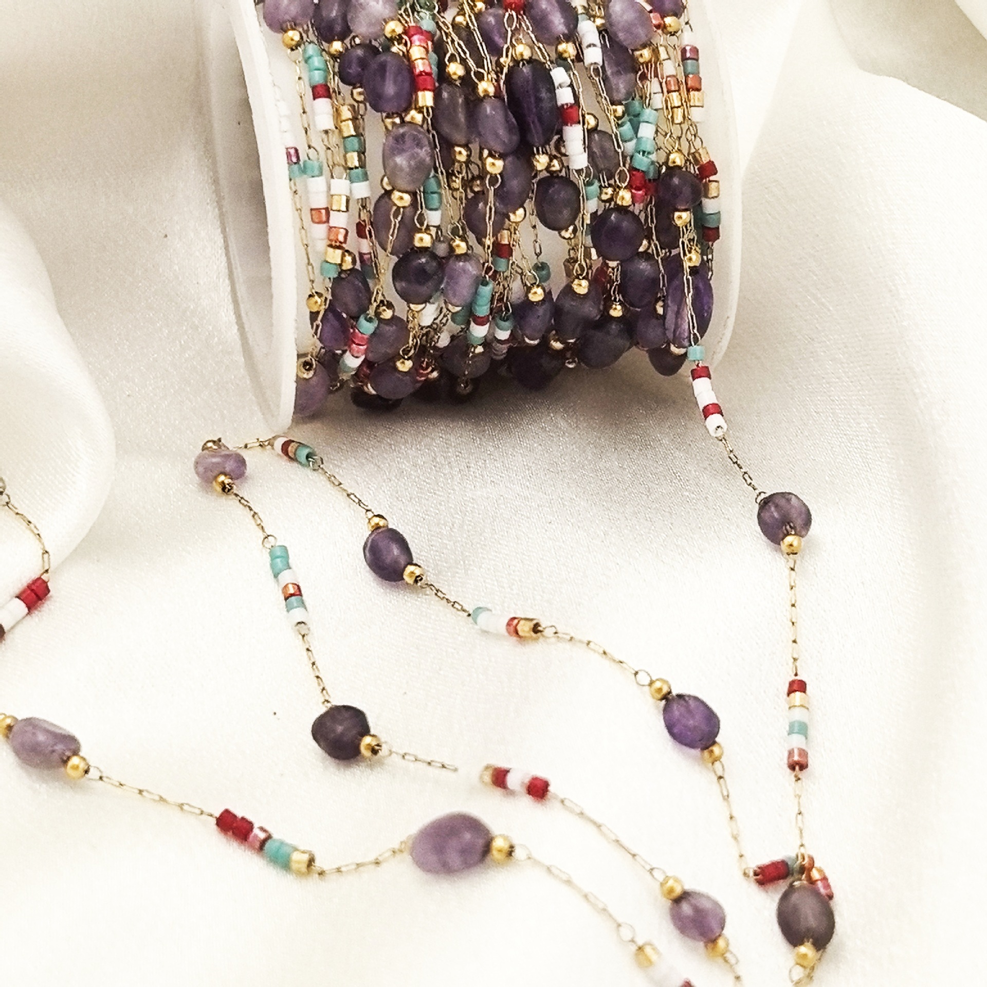 2mm mixed-color rice tube natural amethyst