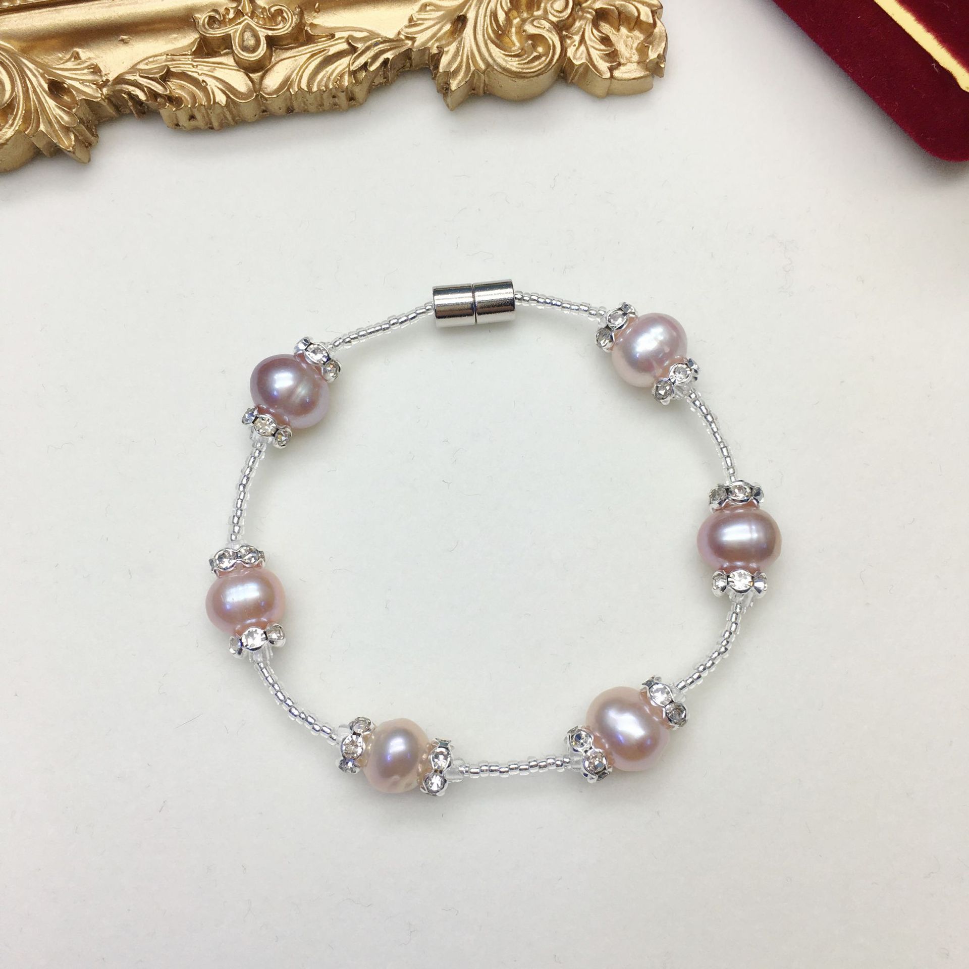 1:Purple-natural freshwater near round pearl magnet bracelet