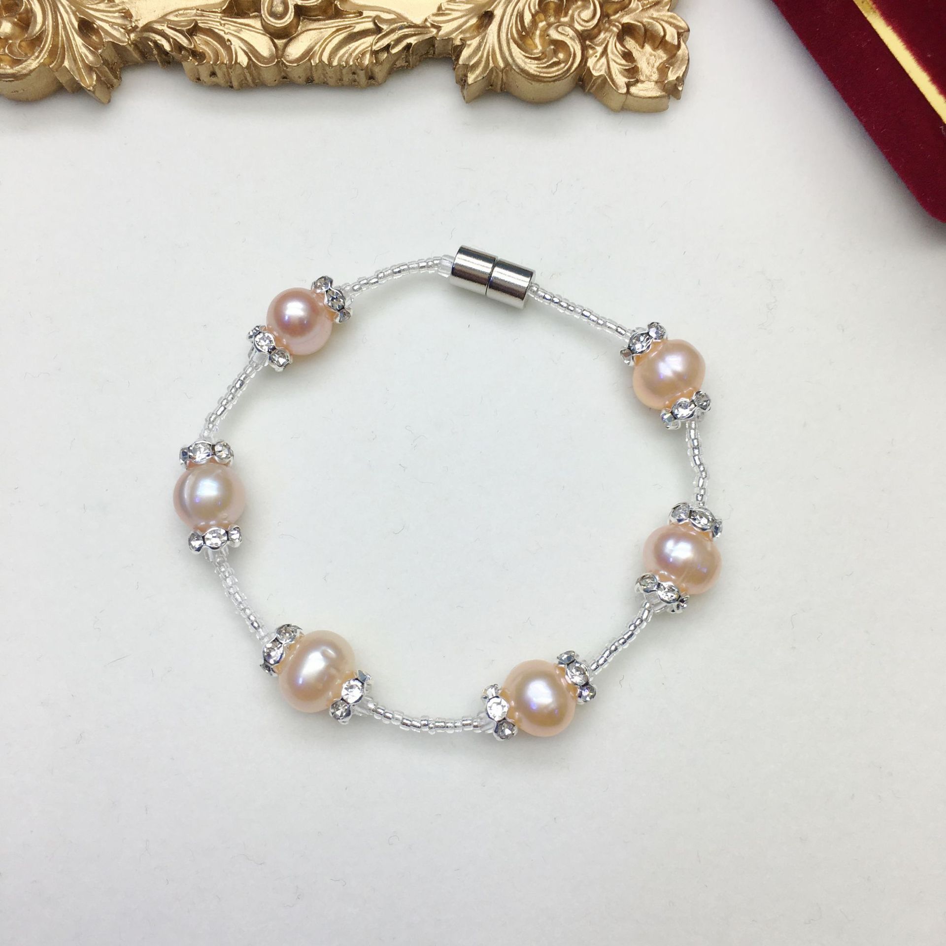 3:Pink-natural freshwater near-round pearl magnet bracelet