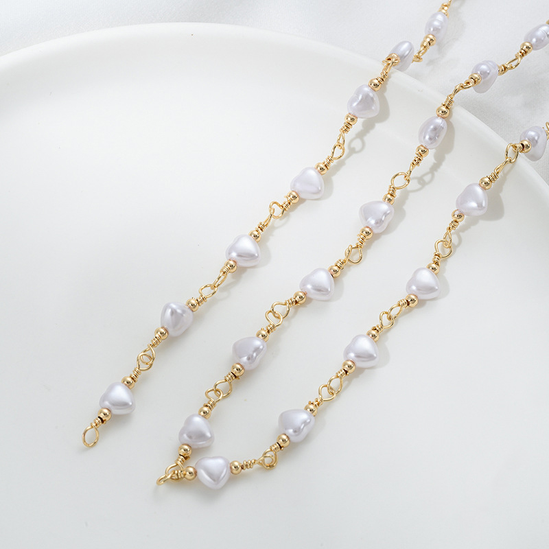 1:Peach heart imitation pearl handmade chain half meter