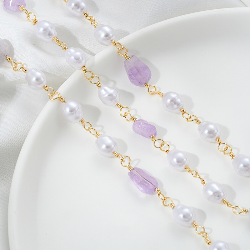 1:Shallow amethyst imitation pearl chain half meter