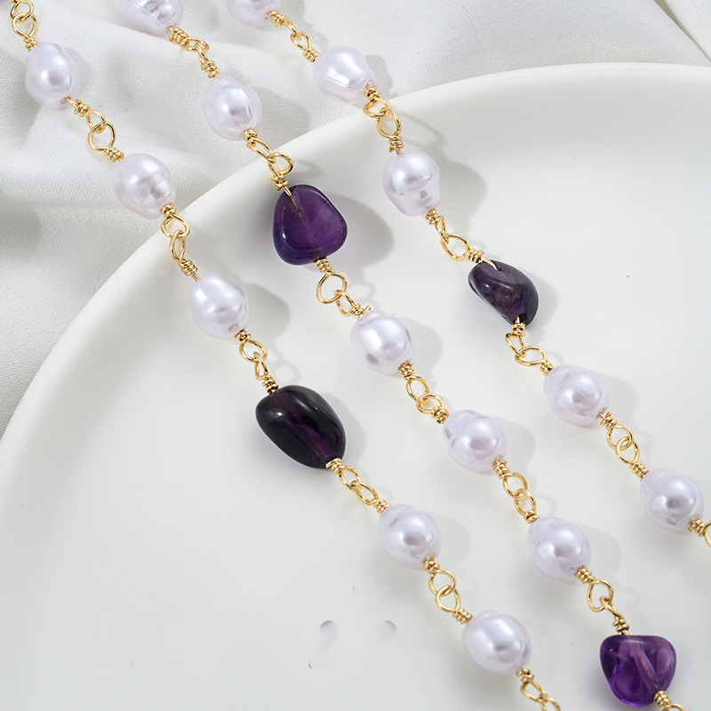 3:Deep amethyst imitation pearl chain half meter