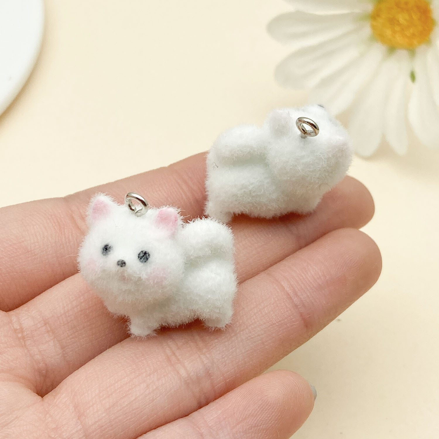15:23141-1 white pink resin flocked animal puppy mosaie dog 23x23mm-4g
