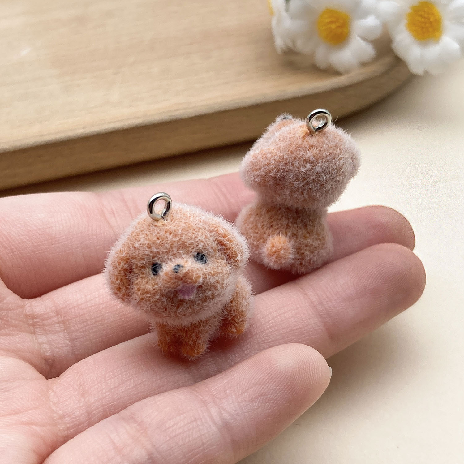 16:23142-1 orange brown resin flocked animal puppy teddy 25x20mm-3.5g