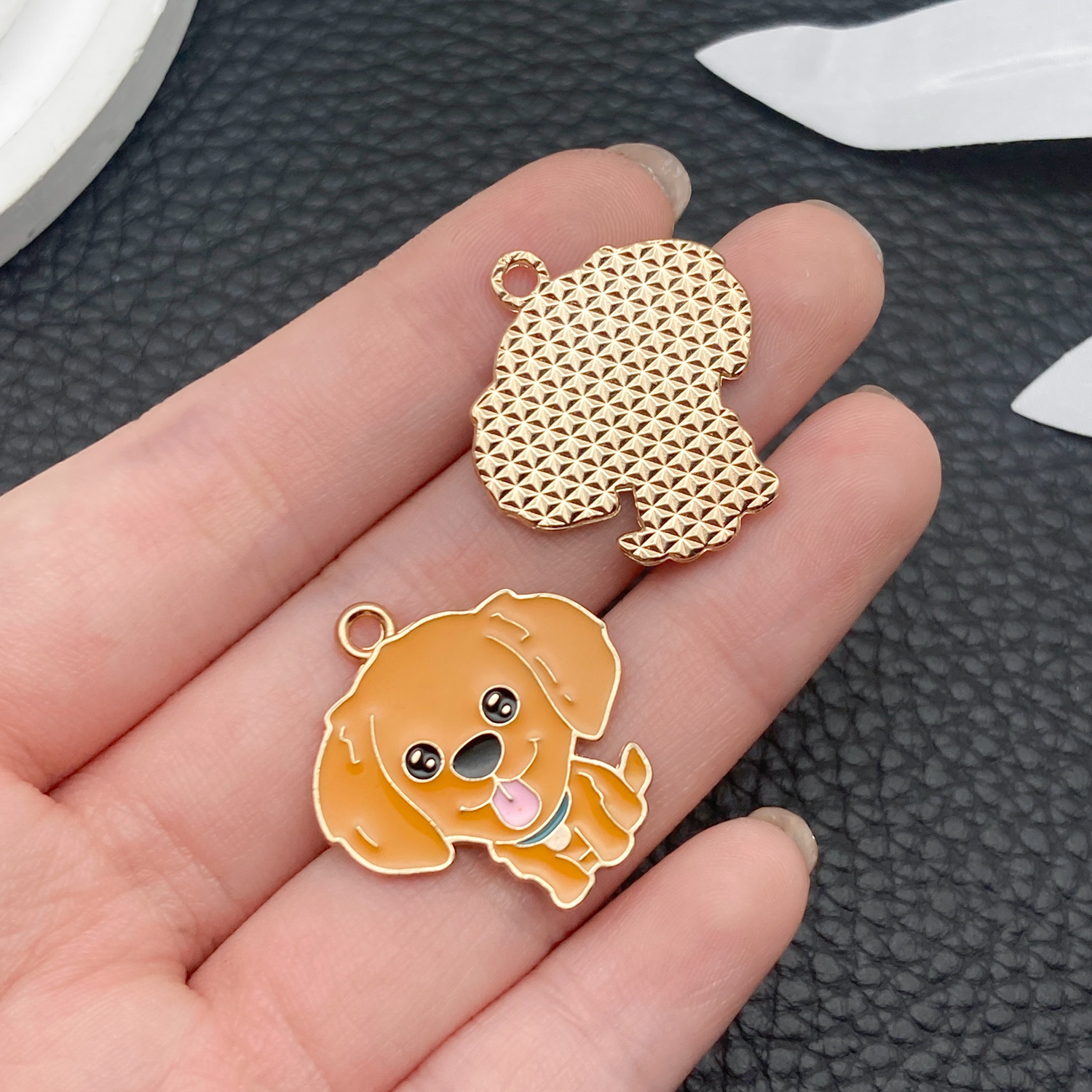7:23294-1 orange brown dripping zinc alloy cartoon pet dog golden retriever 25x24mm-1.9g