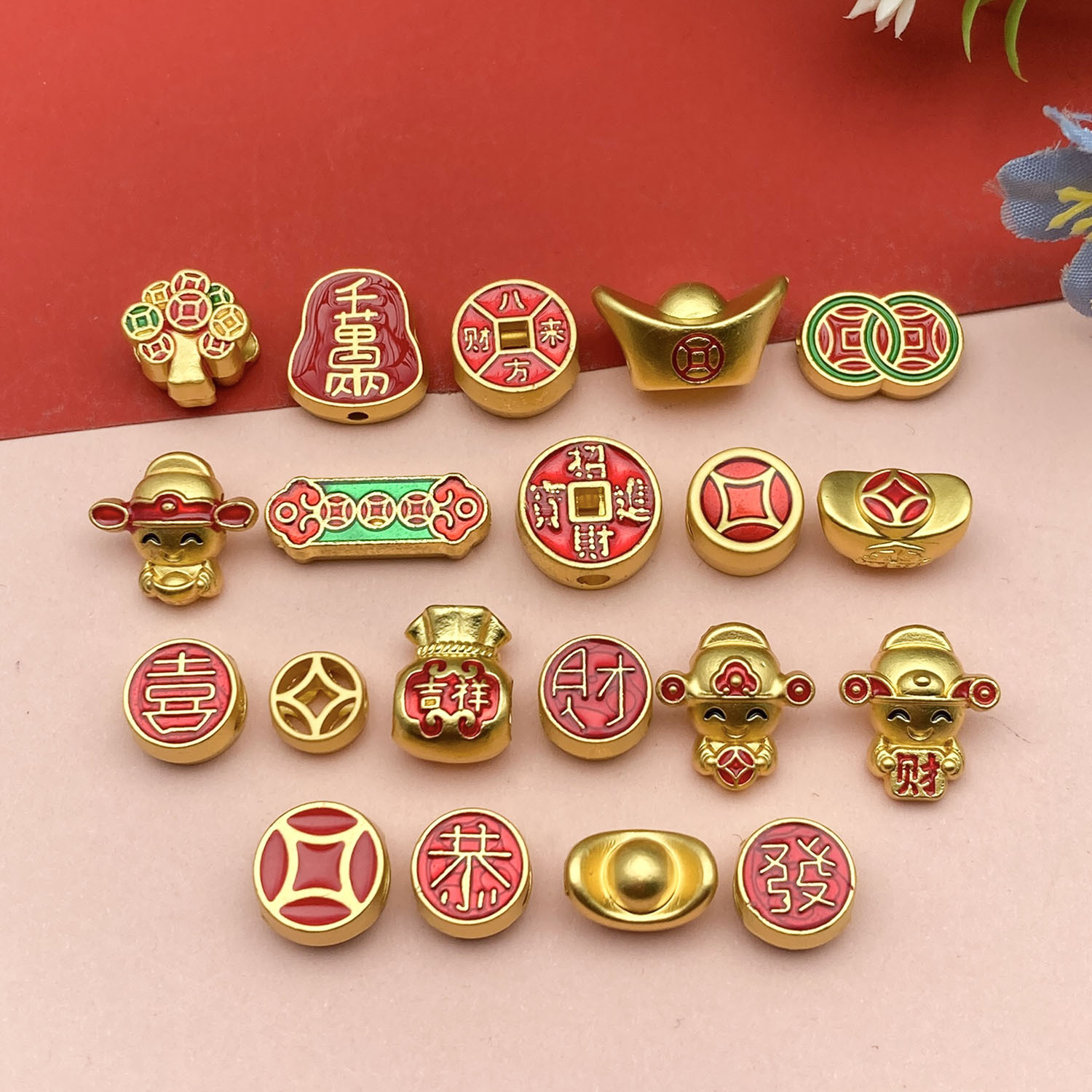 1:Sn1188-drip oil ancient gold dumb gold ingot god of wealth spacer beads large hole beads and other sets of 20 styles 1 piece each - 37.79g