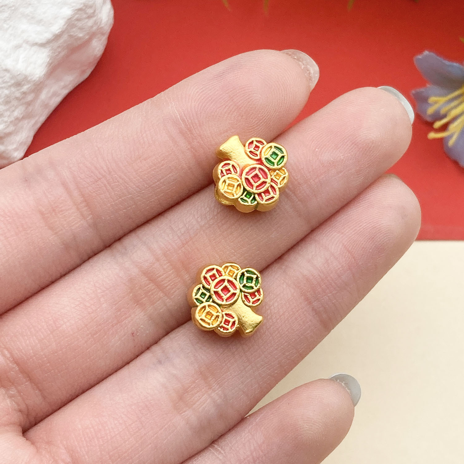 3:18482-1 11x11-hole 4.5-2g dripping oil matte gold zinc alloy money tree large hole beads