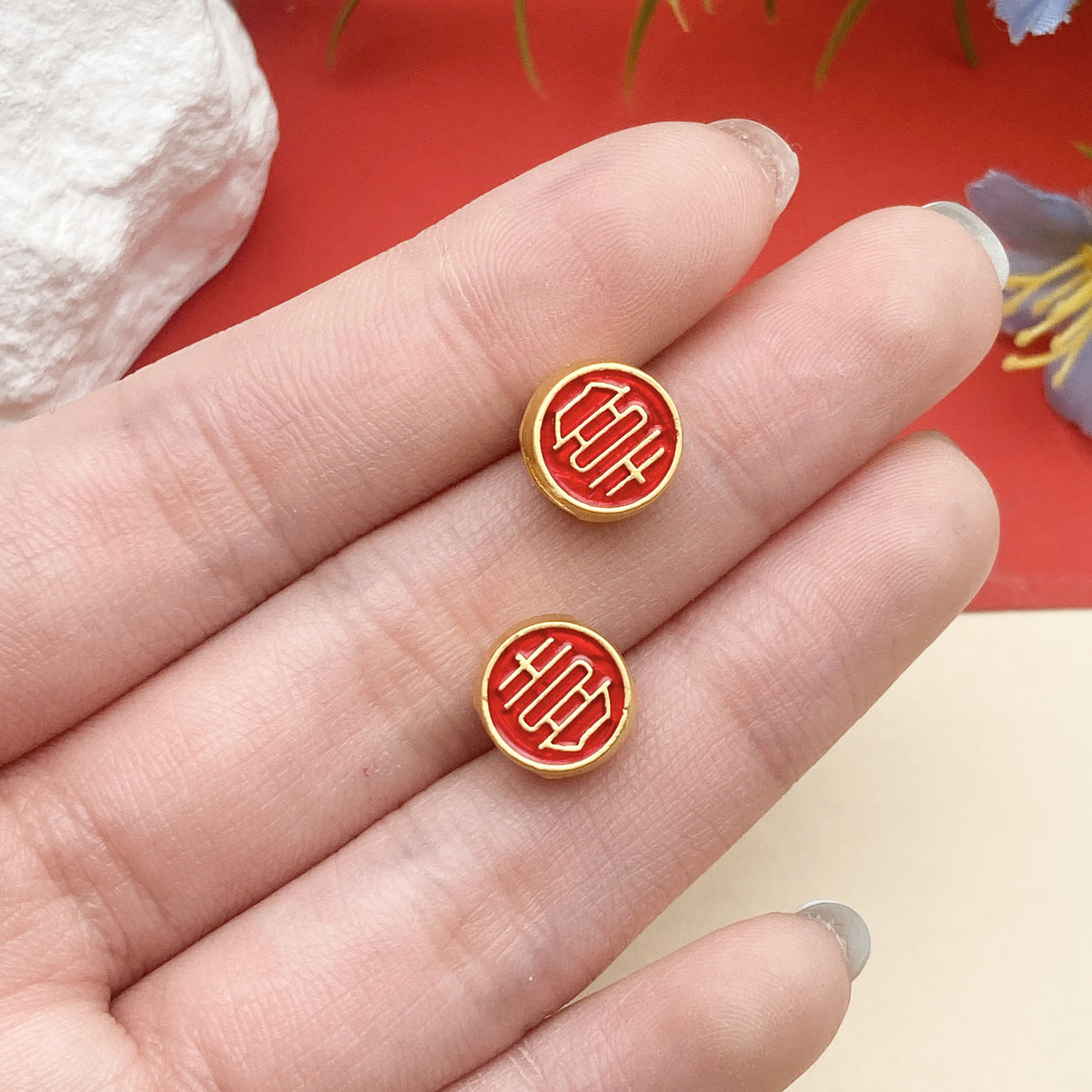 20:22724-1 10x9mm-1.3g-hole 5 red dripping oil ancient gold matte gold happy word large hole spacer beads