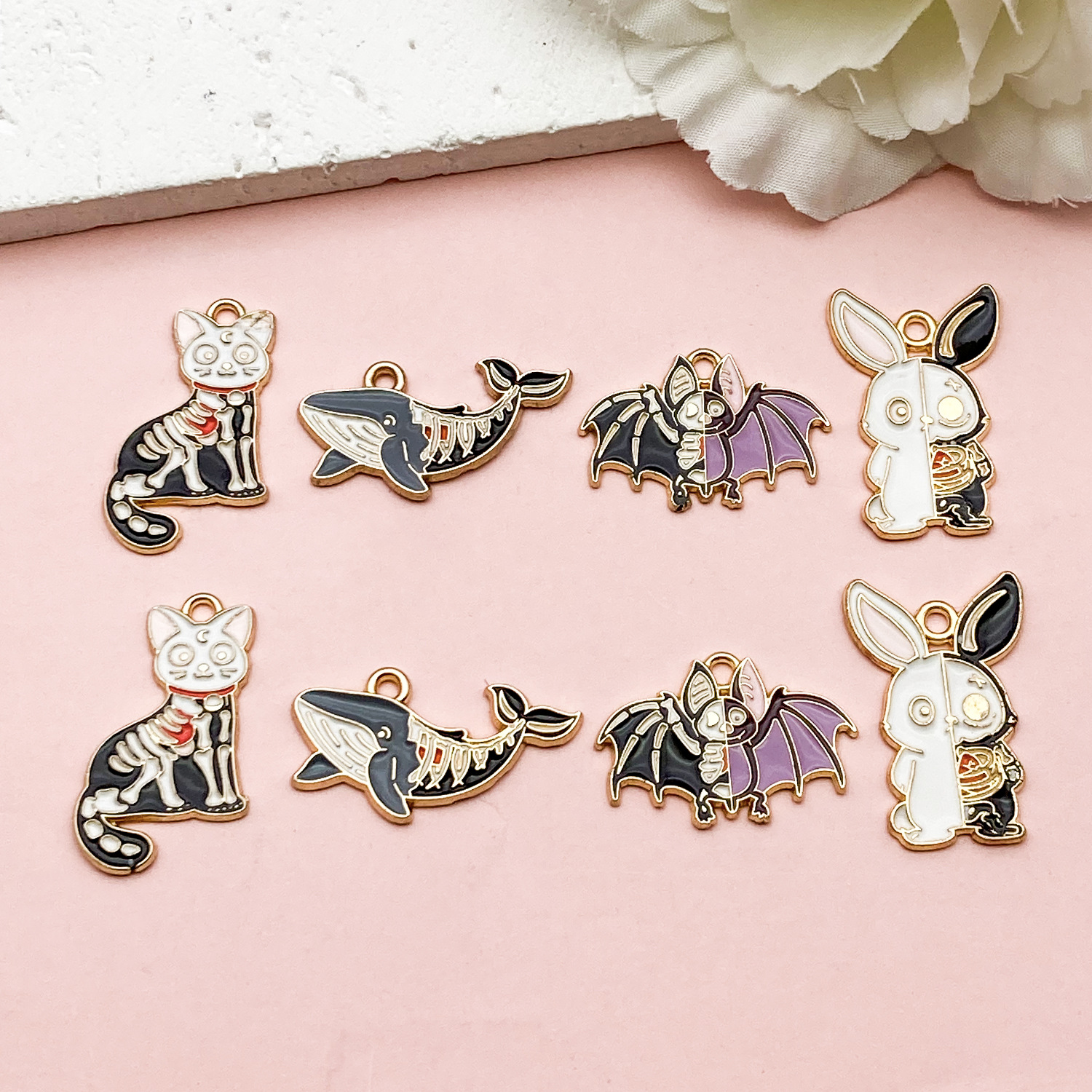 1:Sn960-drip oil halloween skull animal cat fish bat set 4 styles 2 pieces each-14.7g