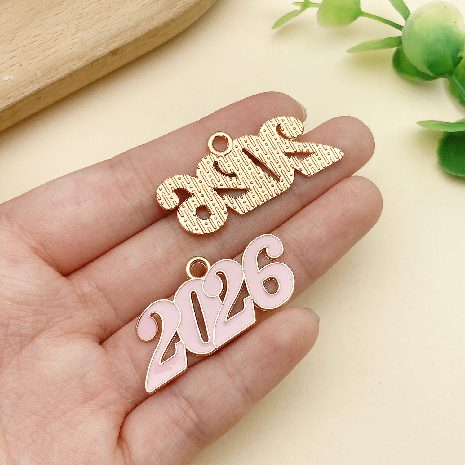 24:23358-1 large kc gold pink oil dripping zinc alloy 2026 number plate 18x37mm-2.35g