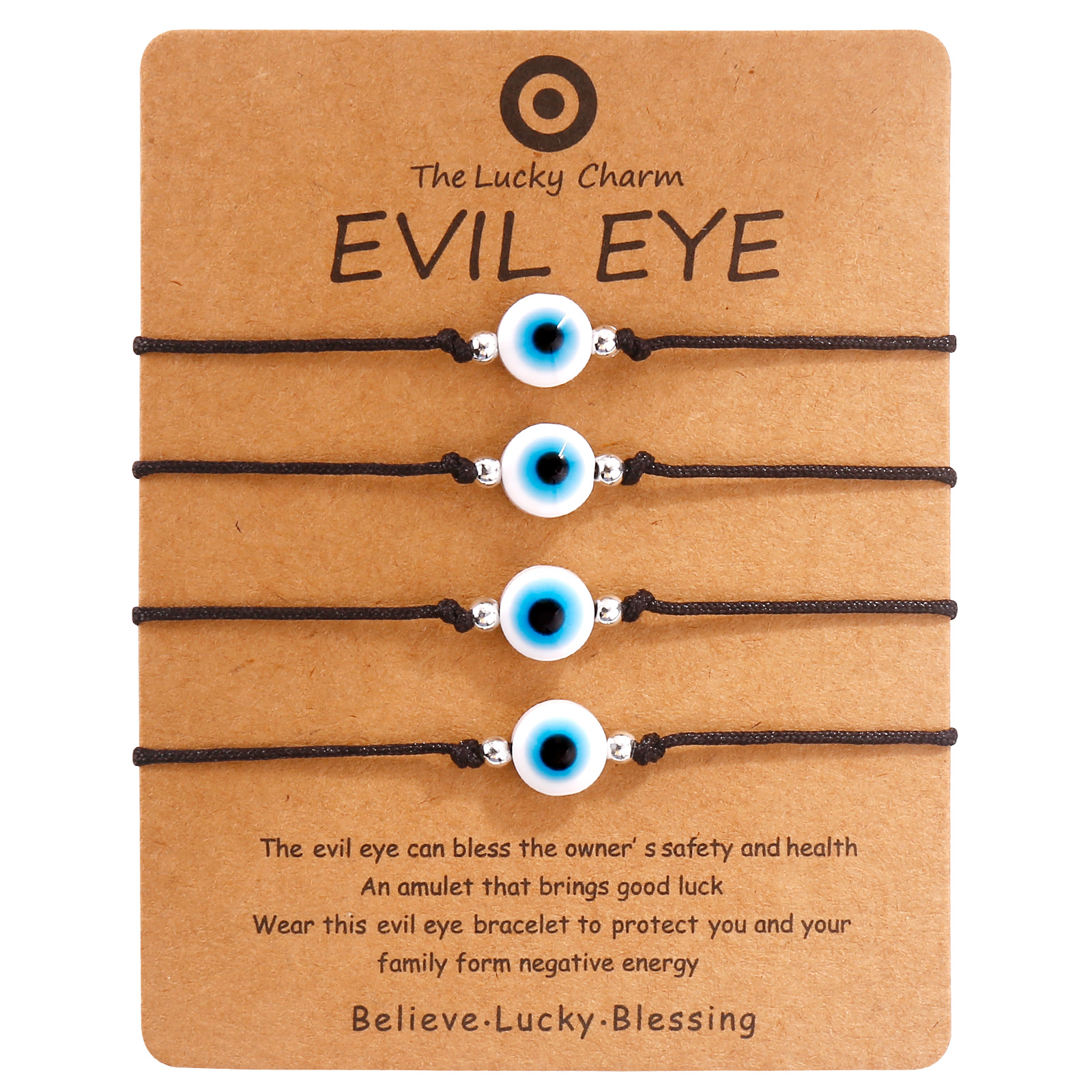 9:9 black rope silver beads white eyes