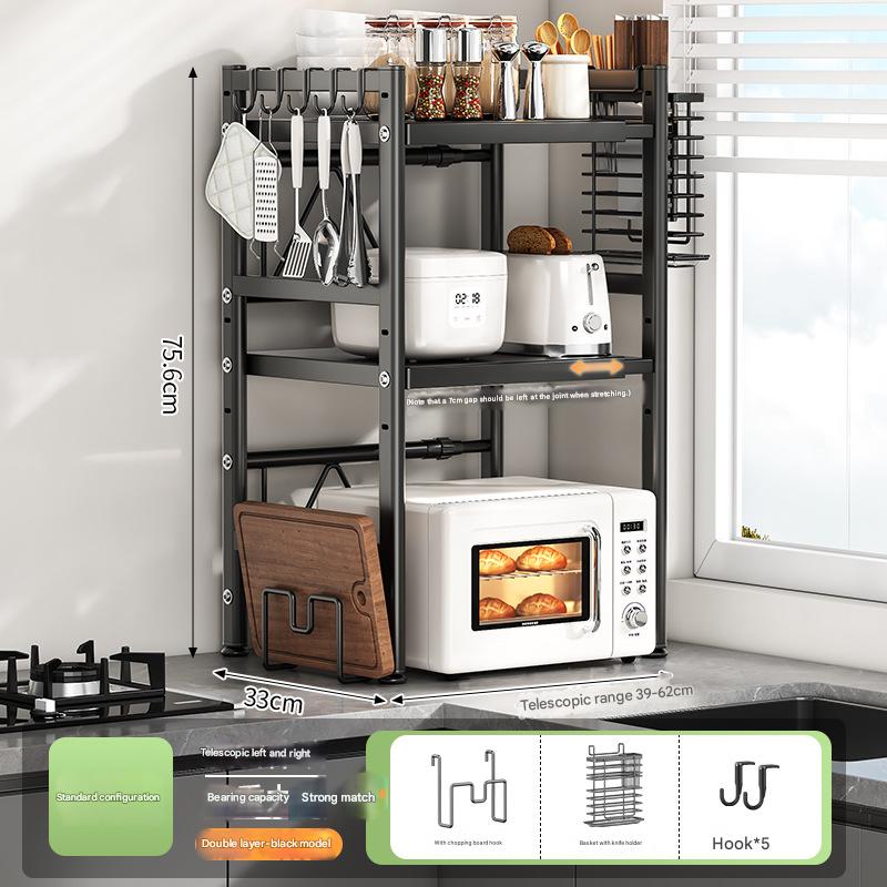 Three-layer fully equipped (with chopping board and knife holder) - black