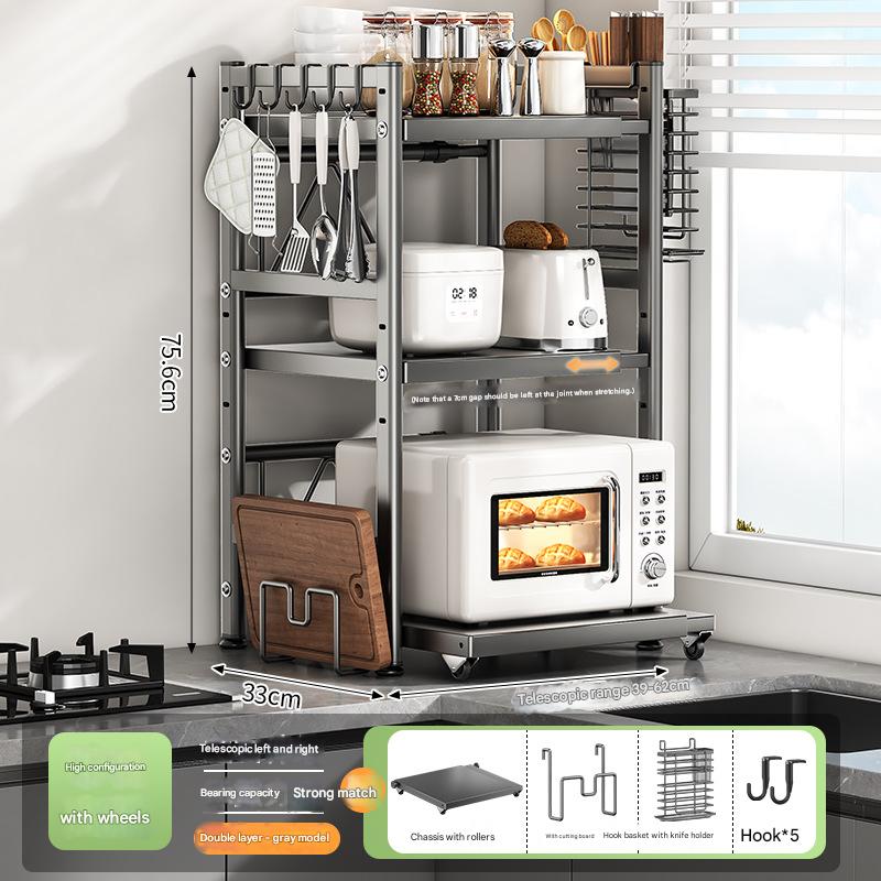 [wheeled model] three layers fully equipped (with chopping board and knife holder) - gray