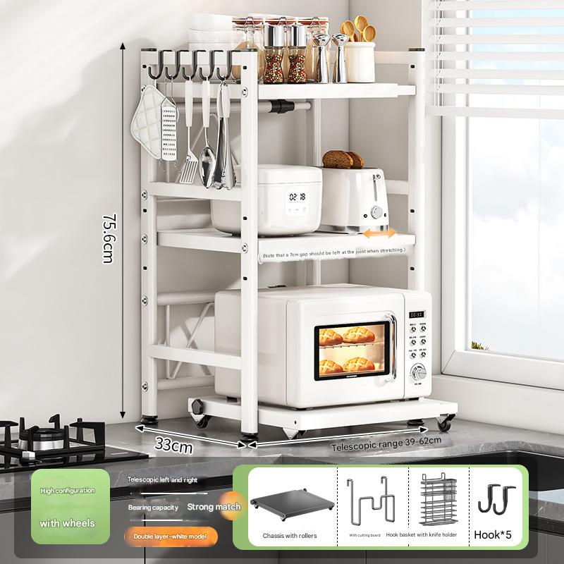 [wheeled model] three layers fully equipped (with chopping board and knife holder) - white