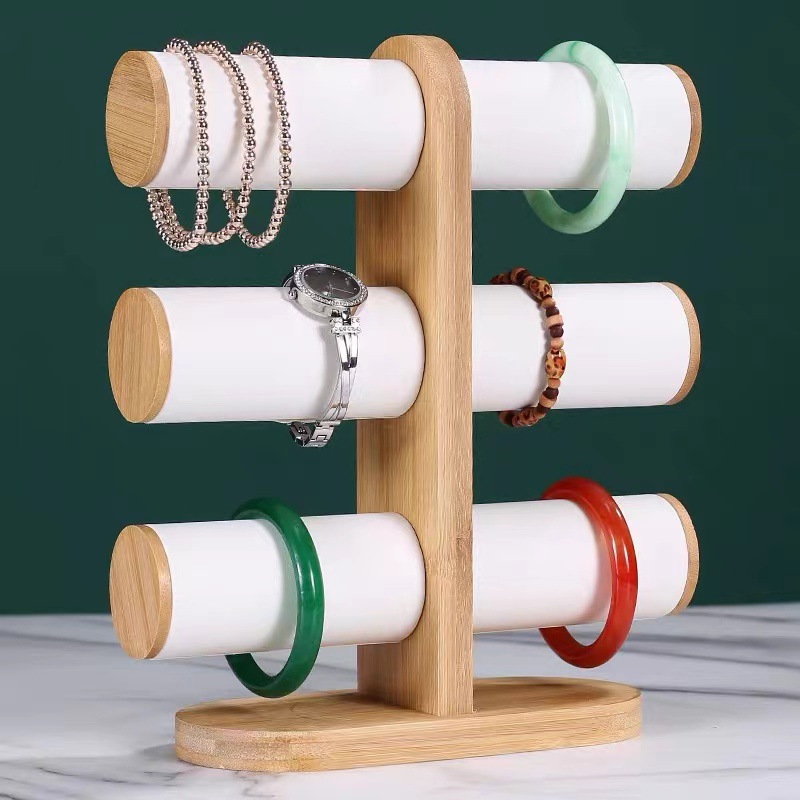 1:Bamboo Lid Standing Triple-Layer Bracelet Stand or