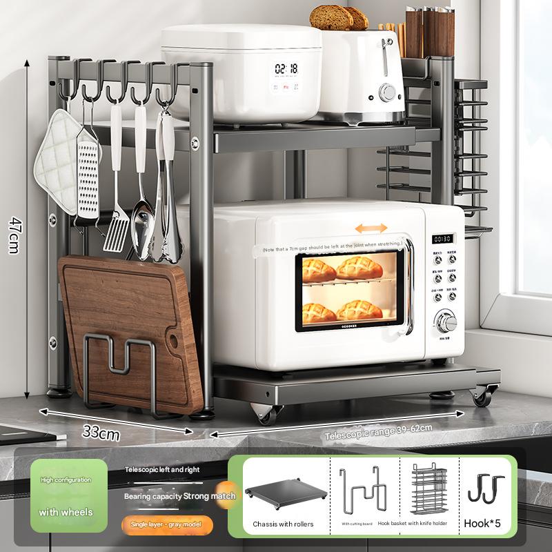 [wheeled model] double-layer fully equipped (with chopping board and knife holder) - gray