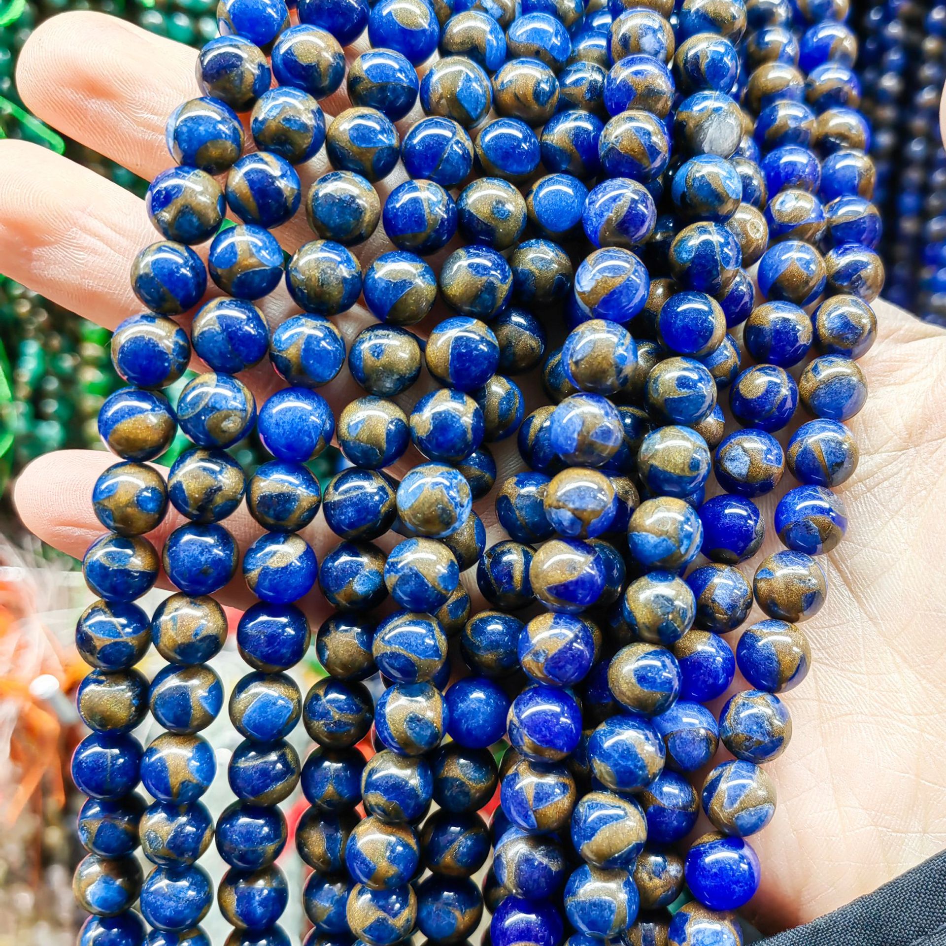 Golden Color Stone - Green Gold Blue 10mm