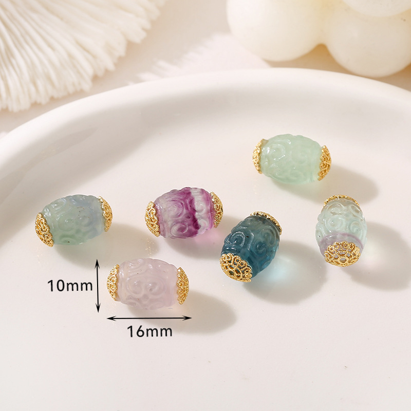 8:Style 14 natural drum fluorite spacer beads 10 * 16mm